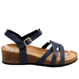 Marineblaue Sandalen auf Keilabsatz aus Kork H072