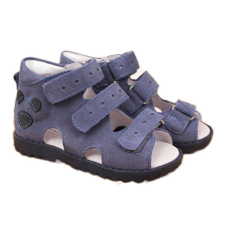 Ledersandalen für Jungen mit Kornecki-Teddybär blau