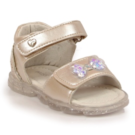 Mädchensandalen mit silbernem Klettverschluss beige