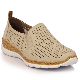 Damen beige durchbrochene Lederschuhe Rieker N4251-60