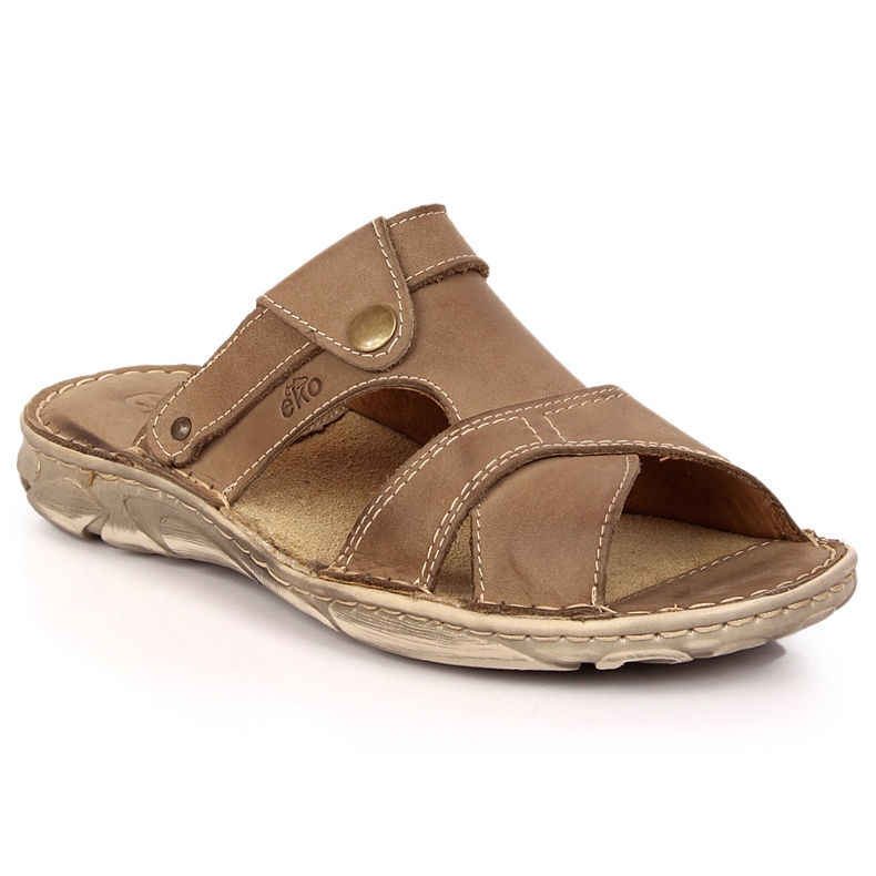 EKO-Hausschuhe für Herren aus braunem Leder beige