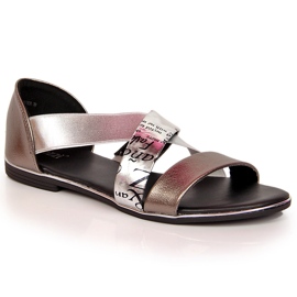 Damensandale mit Gummiband, silber Jezzi