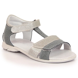 Mädchensandalen mit Klettverschluss Silber Kornecki 6323 grau