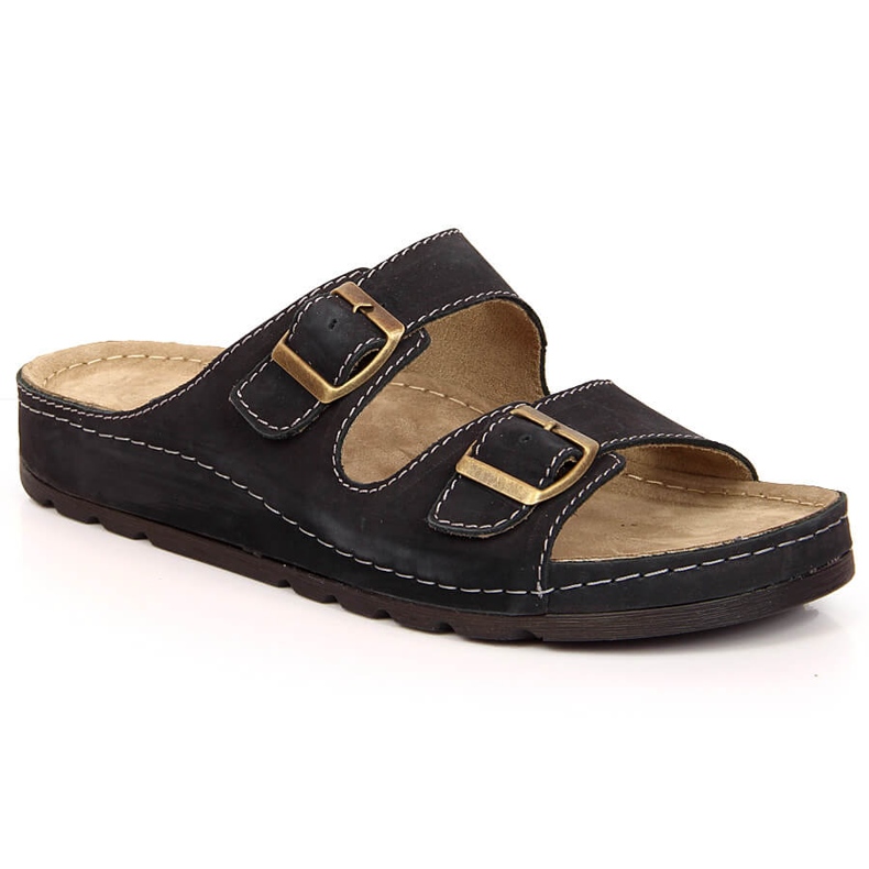 Schwarze Helios 813 schwarze bequeme Herren-Lederhausschuhe