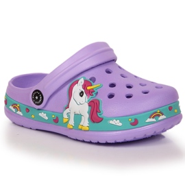 Violette American Club Hausschuhe mit Einhorn lila