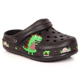 Schwarze Hausschuhe von American Club Cokes mit einem Dinosaurier