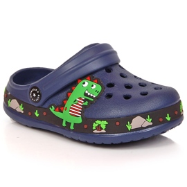 Marineblaue Pantoffeln American Club mit einem Dinosaurier