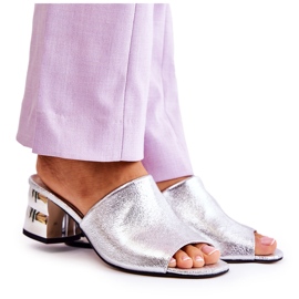 PA2 Damenhausschuhe aus Leder mit Absatz Silber Perry