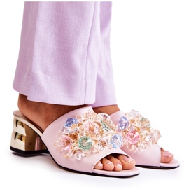 PA2 Damenschuhe aus Leder auf High Heels mit rosa Calinda-Dekoration