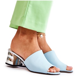 PA2 Damenhausschuhe aus Leder mit Absatz Blau Perry