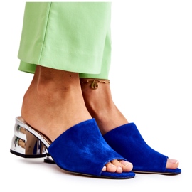 PA2 Damen-Slipper aus Wildleder mit Absatz Marineblau Perry silber
