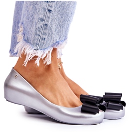 PH1 Gummi-Ballerinas für Damen mit einer Schleife in Silber mit Blümchen silber-