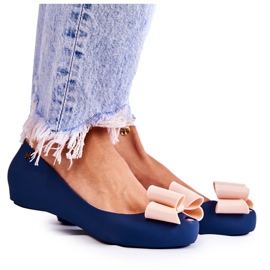 PH1 Gummi-Ballerinas für Damen mit einer Schleife in Marineblau mit Blümchen navy blau