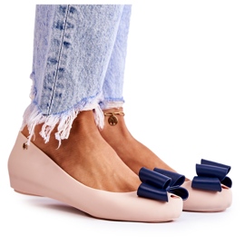 PH1 Gummi-Ballerinas für Damen mit einer Schleife in Beige mit Blümchen marineblau