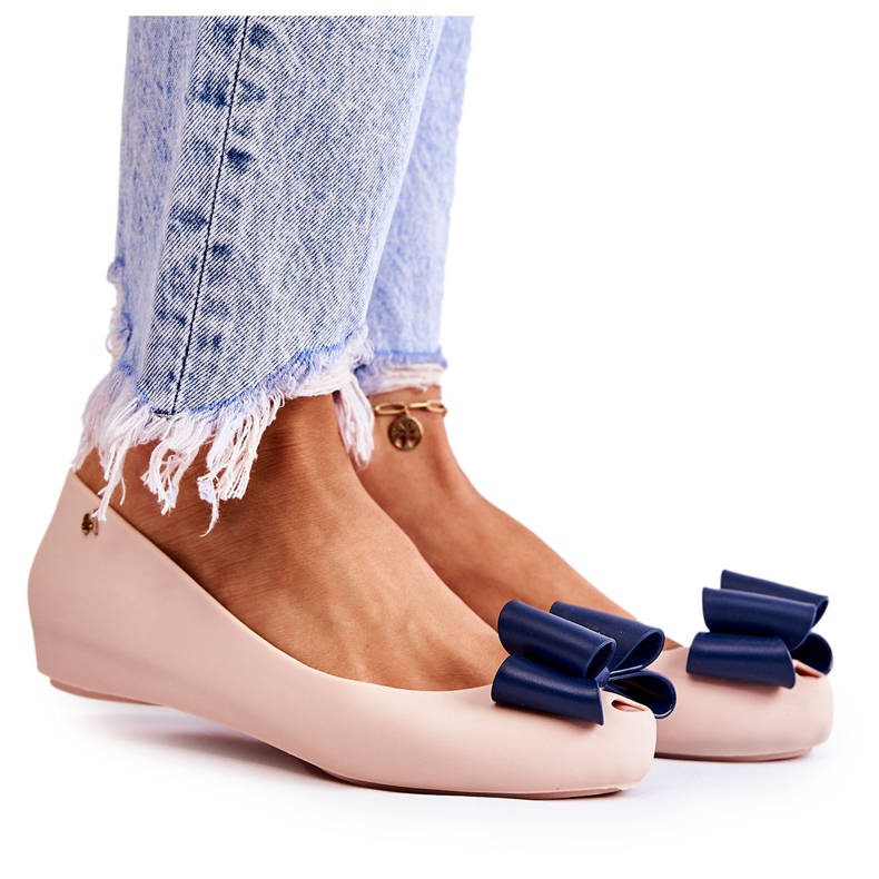 PH1 Gummi-Ballerinas für Damen mit einer Schleife in Beige mit Blümchen navy blau