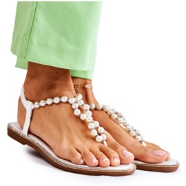 PG1 Modische Sandalen Flip-Flops mit Perlen Weiß Isalia