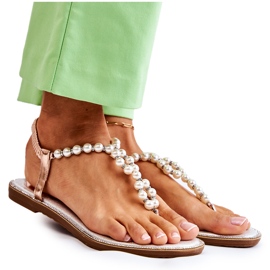 PG1 Modische Sandalen Flip Flops mit Perlen Rose Gold Isalia rosa golden