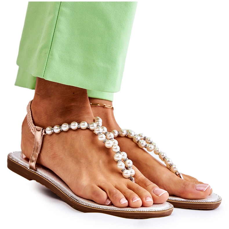 PG1 Modische Sandalen Flip Flops mit Perlen Rose Gold Isalia rosa golden