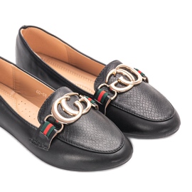 Schwarze Loafer mit goldener Dreyer-Schnalle