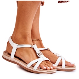 Damensandalen mit bernsteinfarbenen weißen Verzierungen