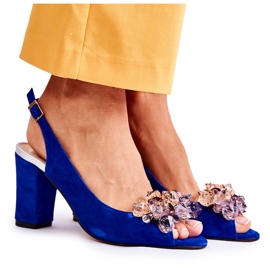 PA2 Modische Wildleder Pumps Sandalen mit Kristallen Navy Nolissa marineblau