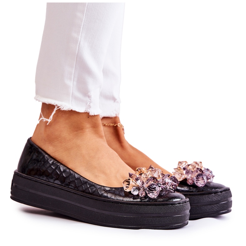 PA2 Ballerinas aus Leder auf der Plattform mit schwarzem Beriette-Ornament