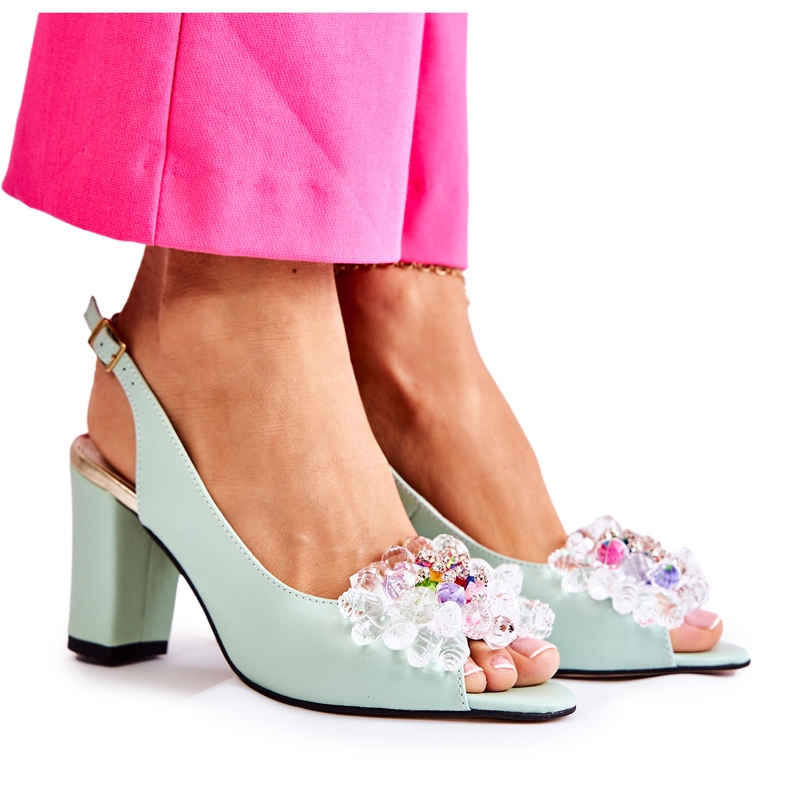 PA2 Modische Pumps aus Leder mit grüner Meriss-Verzierung