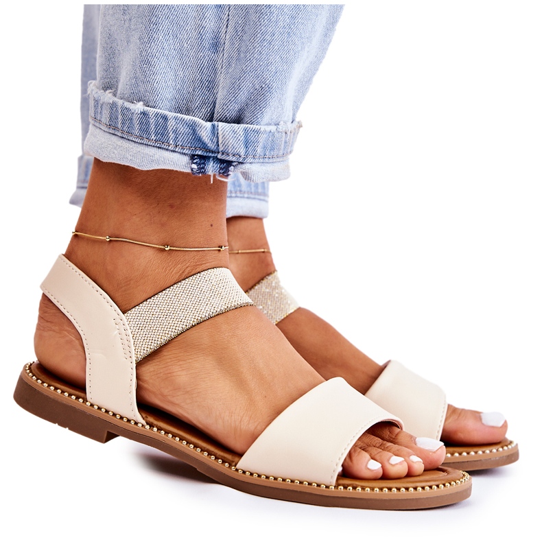PE1 Klassische Damensandalen auf einem flachen Absatz Beige Catis