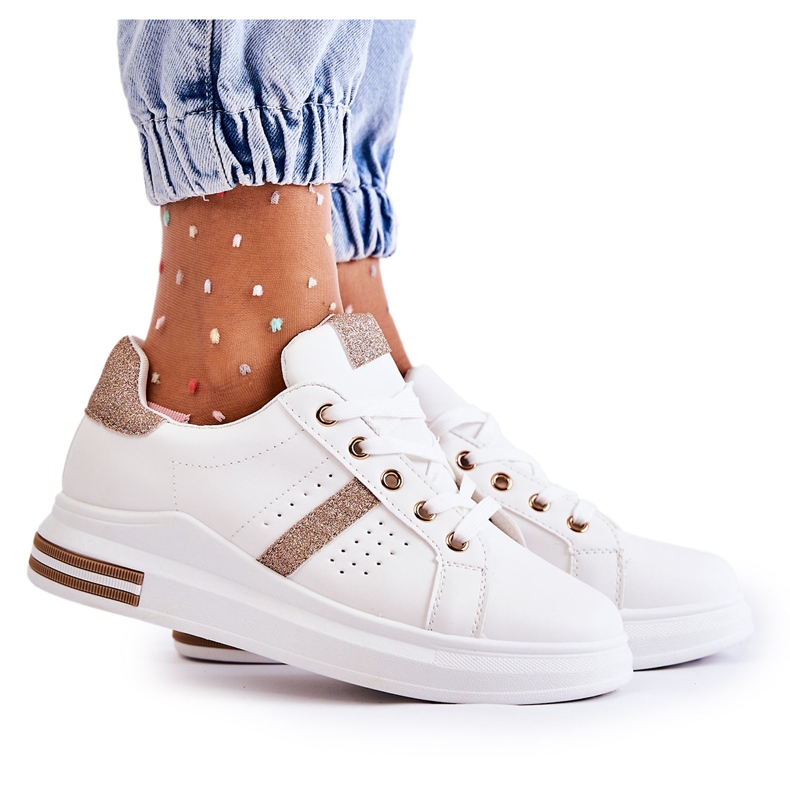 FK2 Sportschuhe für Damen, gebunden Weiß Otylia golden