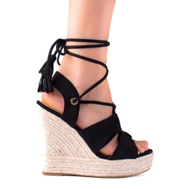 SHELOVET Espadrilles Hoch gebundene Sandalen schwarz