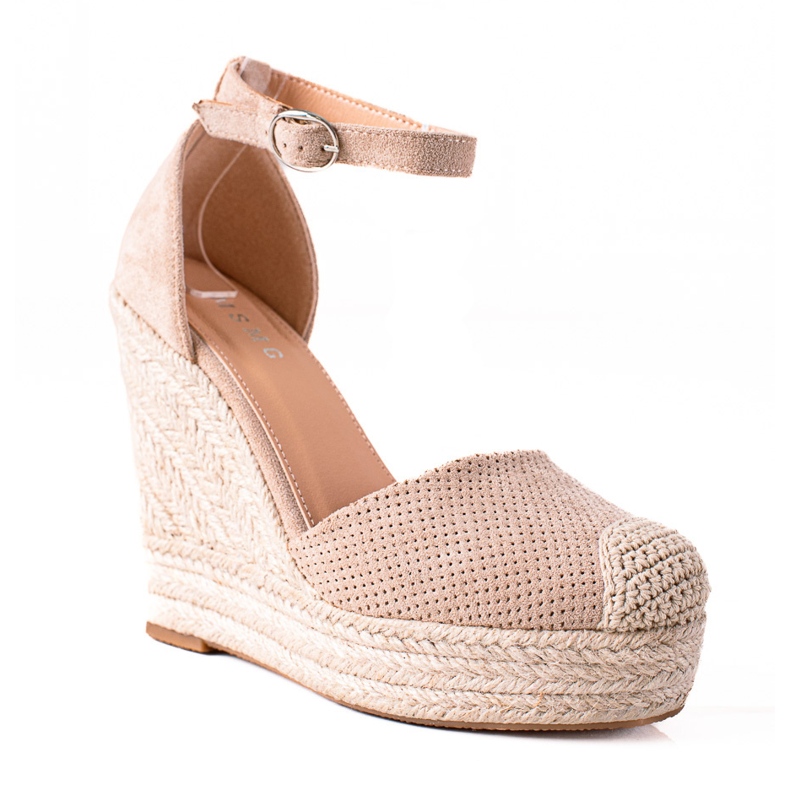 SHELOVET Espadrilles auf Keilsandalen beige