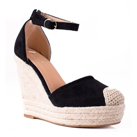 SHELOVET Espadrilles auf Keilsandalen schwarz