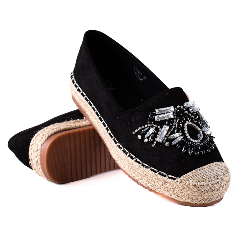 SHELOVET Espadrilles mit Kristallen schwarz