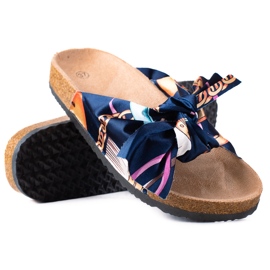 SHELOVET Blaue Hausschuhe mit Schleife marineblau