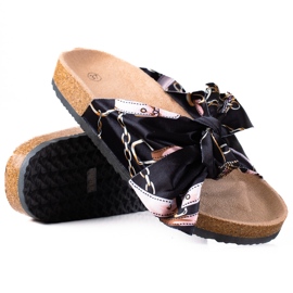 SHELOVET Schwarze Hausschuhe mit Schleife