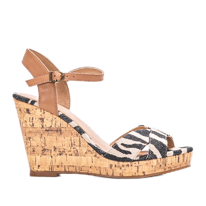 Beige Sandalen mit offenem Keilabsatz Veronica braun