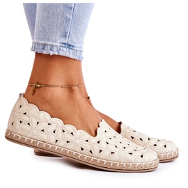 Damen-Slip-On-Ballerinas mit beigen Blumen