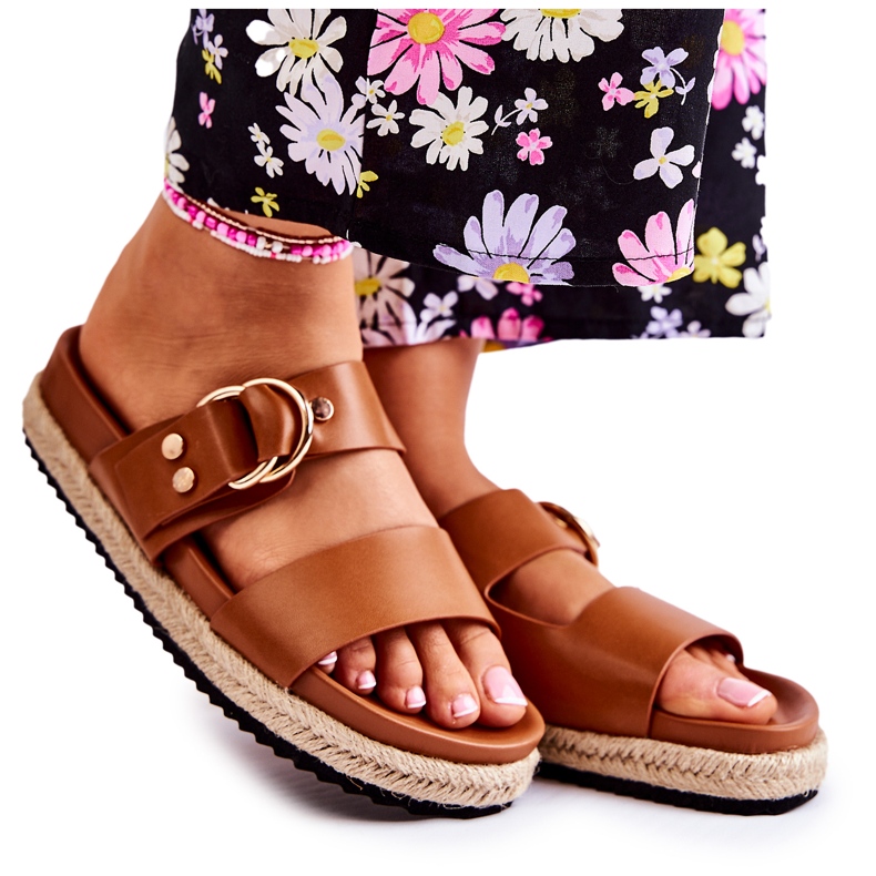 FB1 Beigefarbene Penelope-Hausschuhe für modische Damen braun