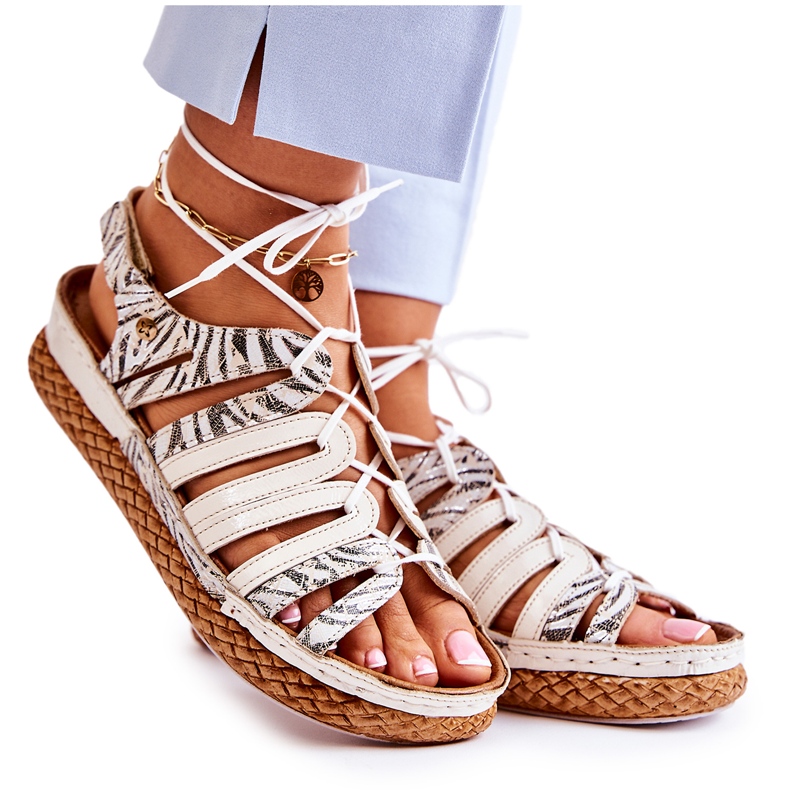 Modische Damen Ledersandalen Maciejka 05552-04 Beige-Schwarz