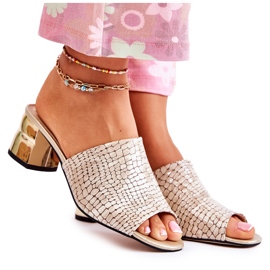 PA2 Leder Damenhausschuhe Krokodil auf Ferse Beige Perry