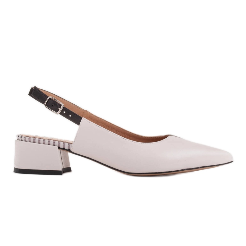 Marco Shoes Niedriger Pumps mit offenem Absatz aus zartem Naturleder weiß schwarz