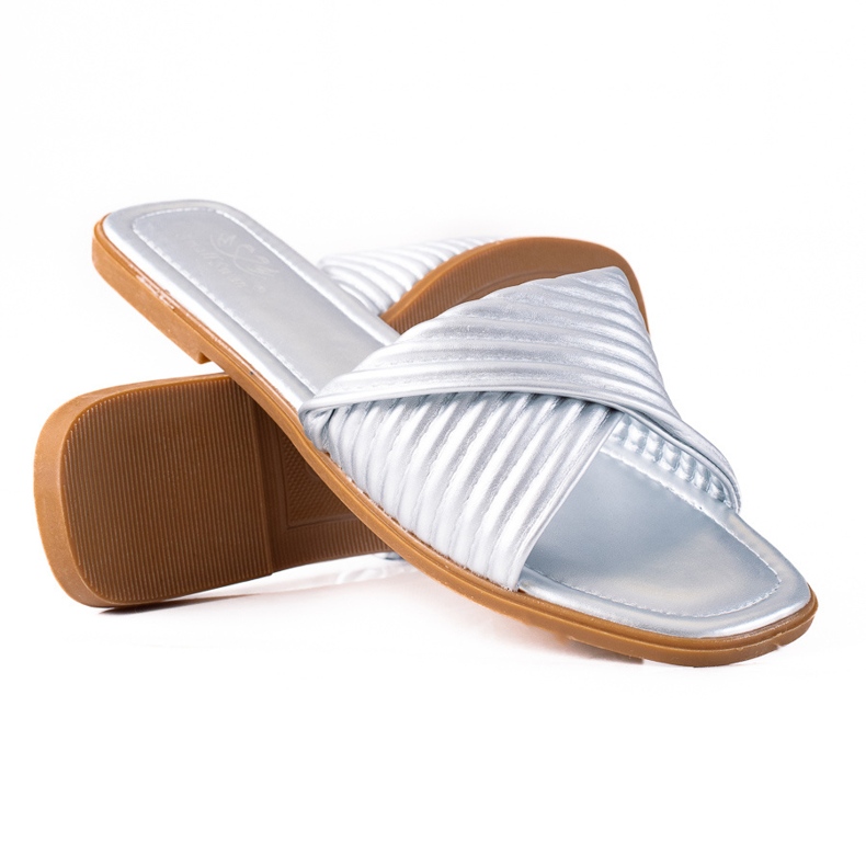 SHELOVET Flache Hausschuhe für Damen silber-