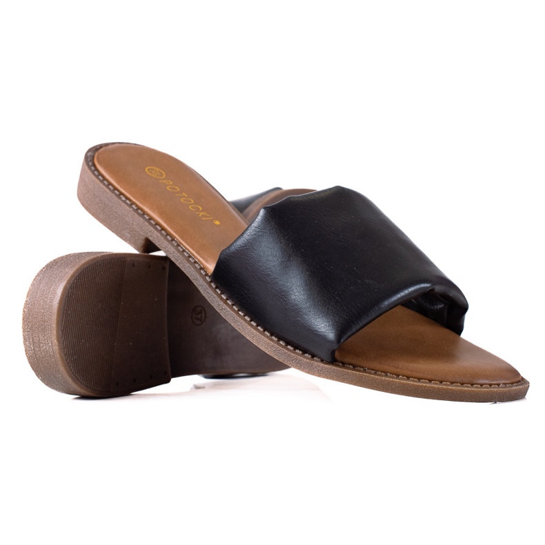 W. Potocki Potocki Hausschuhe mit breitem Gürtel schwarz