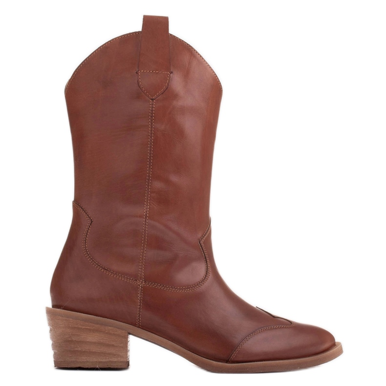 Marco Shoes Braune Cowboystiefel aus genarbtem Leder 1598B-003-1 BP