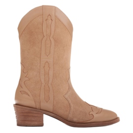 Marco Shoes Stiefel aus natürlichem Wildleder mit Lederelementen beige