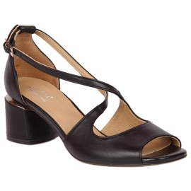 Damensandalen aus schwarzem Leder mit hohen Absätzen von Juma