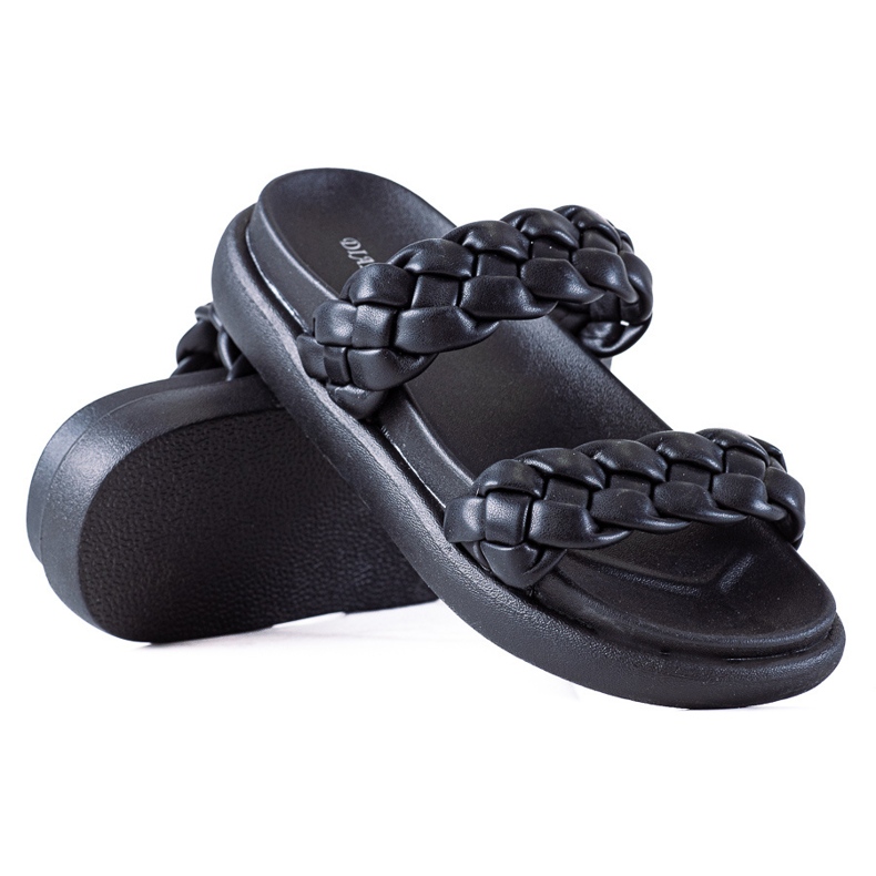 SHELOVET Geflochtene Hausschuhe auf der Plattform schwarz