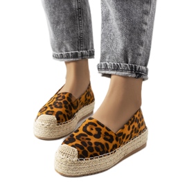 Braune Espadrilles auf dem Feiken-Plateau schwarz gelb