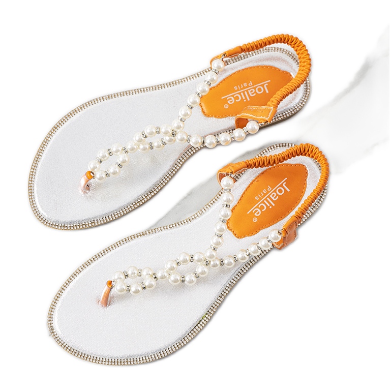 Orangefarbene Sandalen mit Tana-Perlen silber-