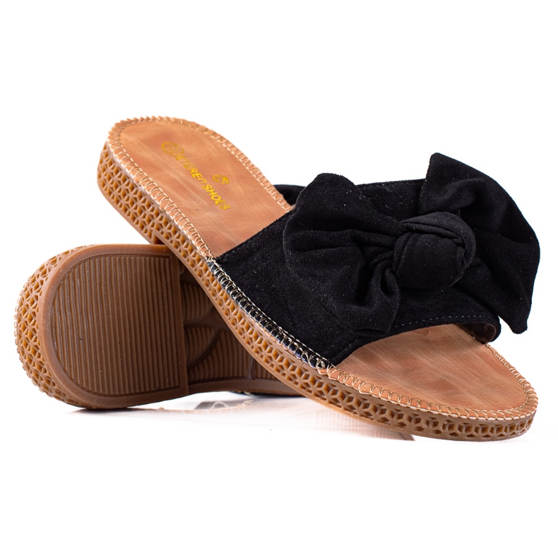 SHELOVET Hausschuhe mit Schleife schwarz